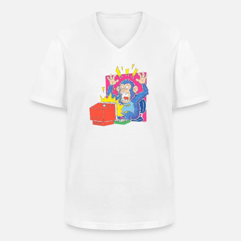 Affen-Alarm am Computer - Männer-T-Shirt mit V-Ausschnitt - Weiß