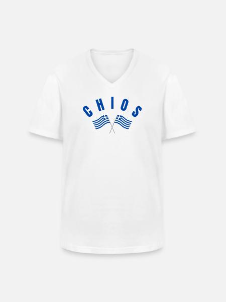 Chios Croisé des drapeaux grecs - T-shirt col V Homme - blanc
