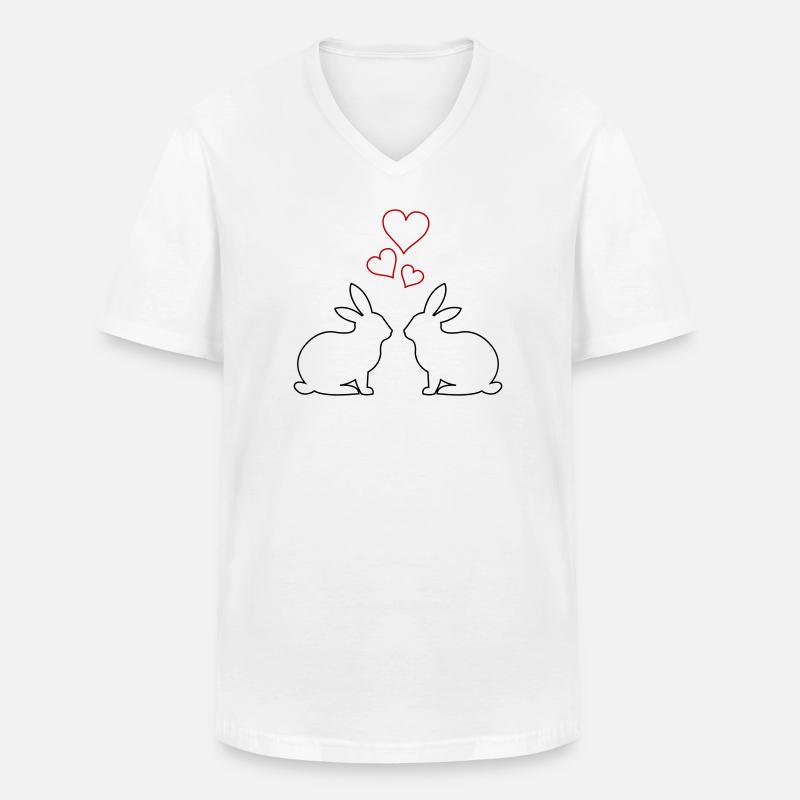 Hasen Hearts - Männer-T-Shirt mit V-Ausschnitt - Weiß
