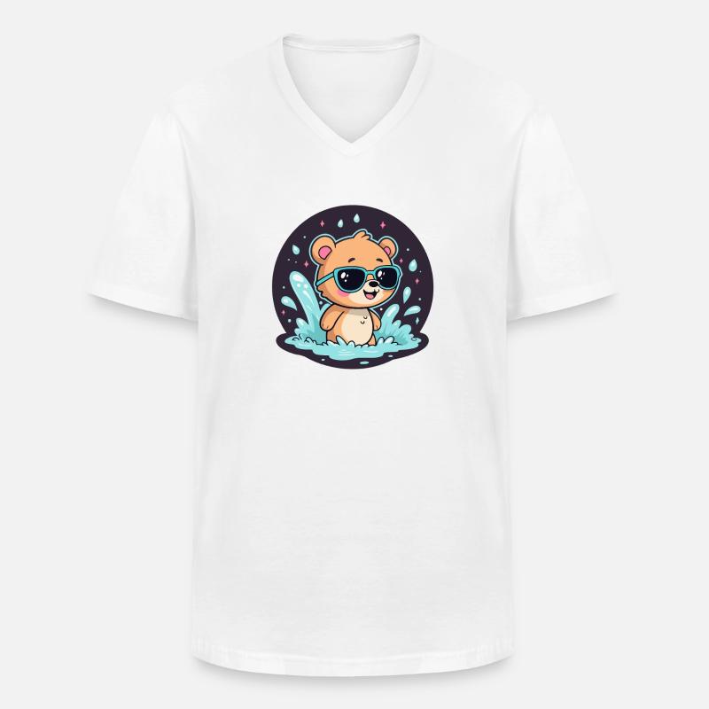 Schicker Surferbär mit blauer Brille - Männer-T-Shirt mit V-Ausschnitt - Weiß