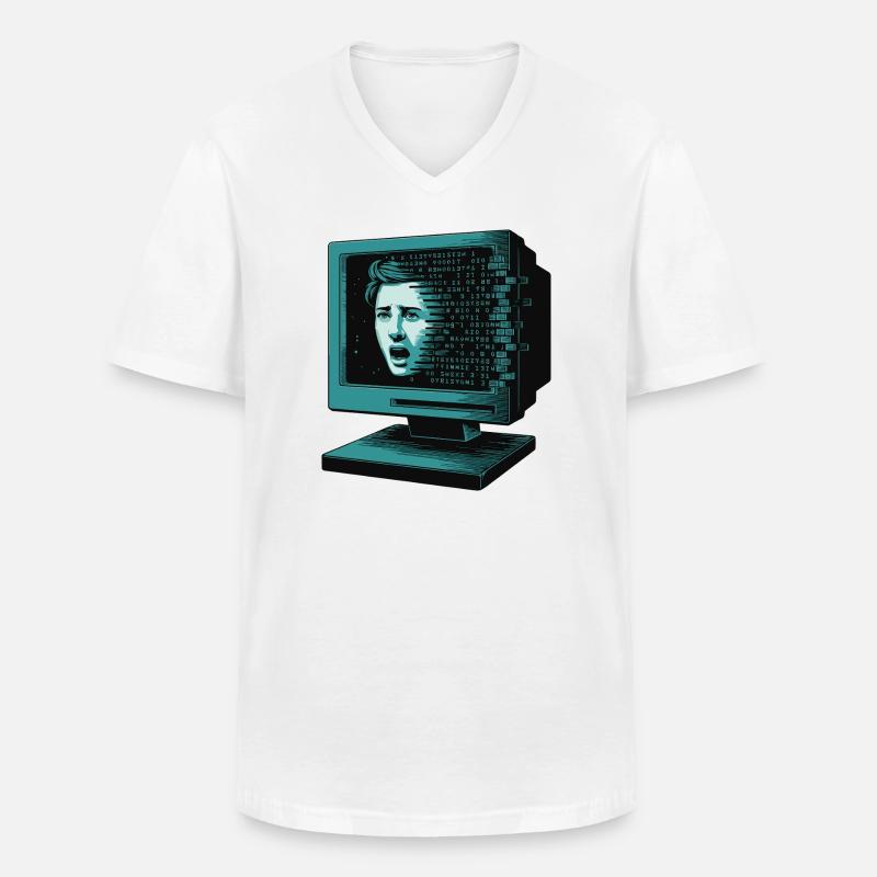 Retro-Computer Schrecken-  Retroglitch KI - Männer-T-Shirt mit V-Ausschnitt - Weiß