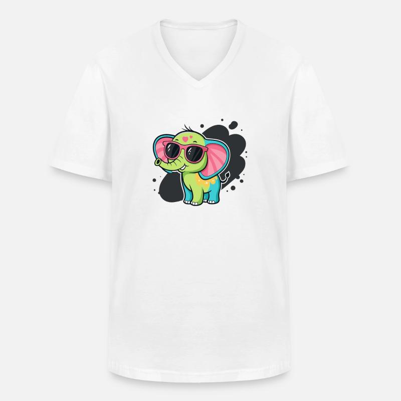 Bunter Elefant mit rosa Brille - Männer-T-Shirt mit V-Ausschnitt - Weiß