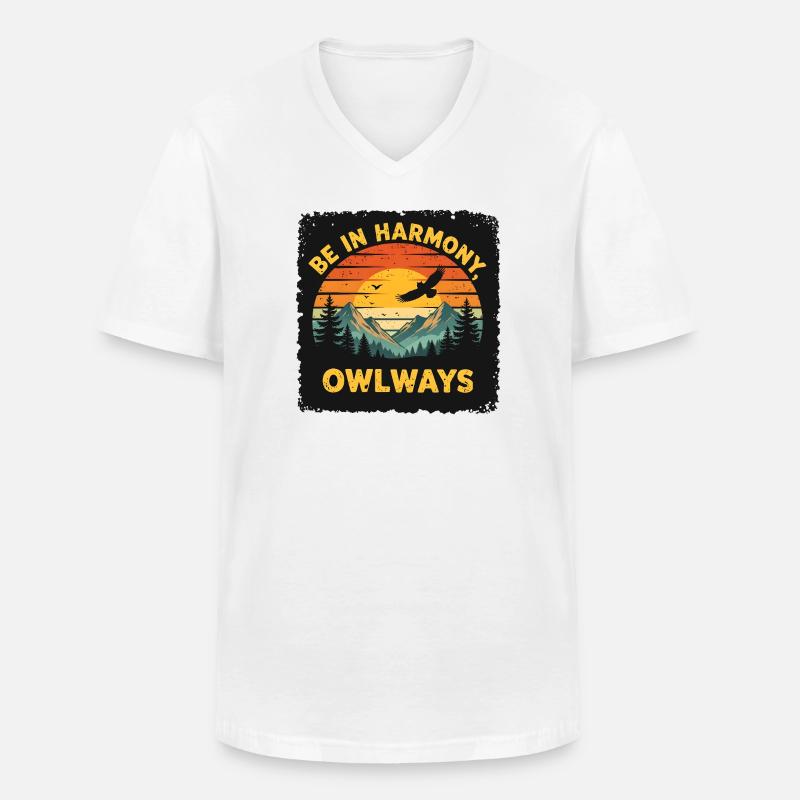 Owl Harmony at Sunset - Men's V-Neck T-Shirt - white