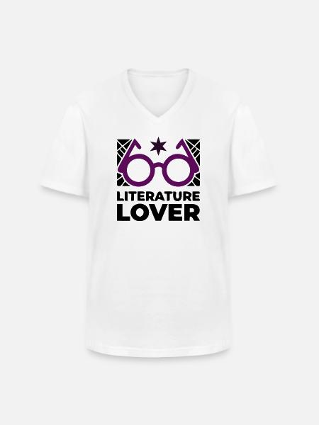 Literature Lover Brille Text - Männer-T-Shirt mit V-Ausschnitt - Weiß