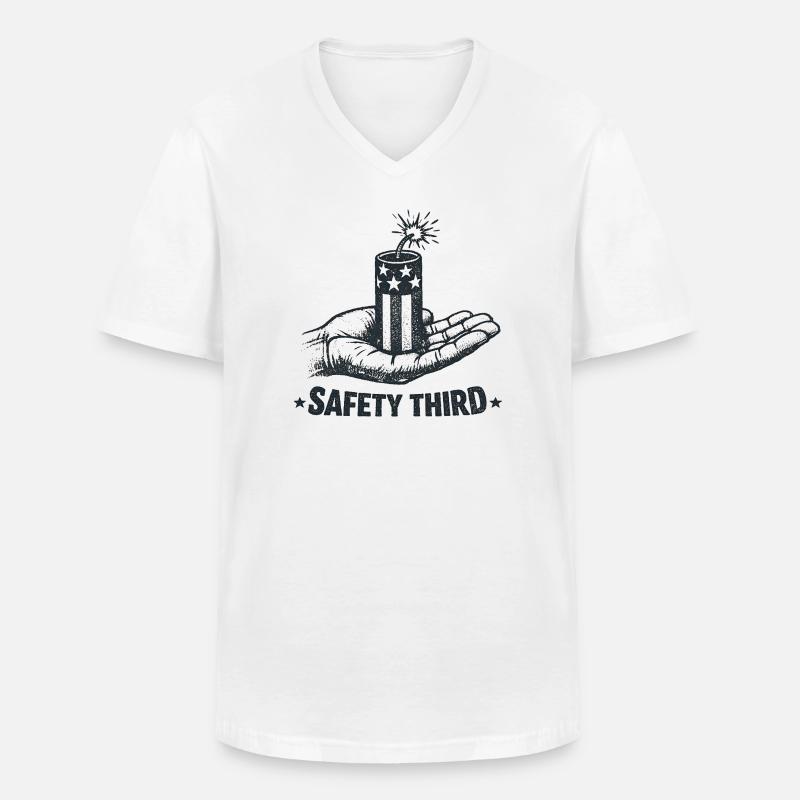 Säkerheten först! Sarkastisk 4 juli Sicherh - T-shirt med V-ringning herr - vit