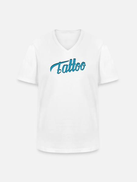 Tattoo Script in Teal - Men's V-Neck T-Shirt - white