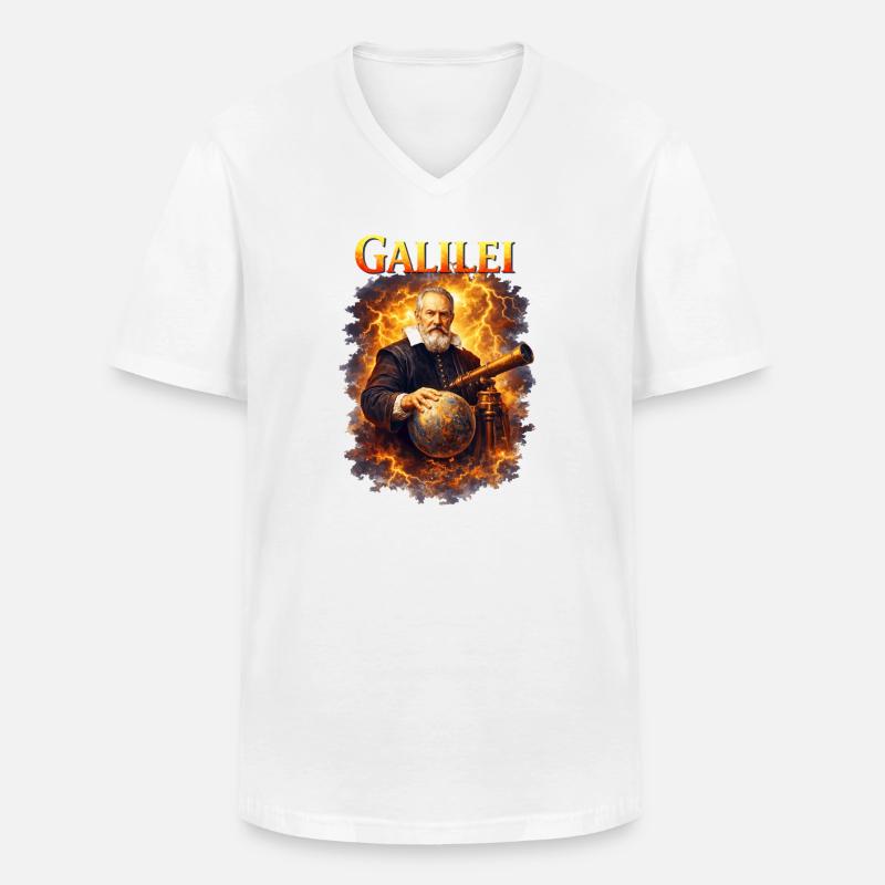 Ritratto di Galileo Galilei - Maglietta da uomo classica con scollo a V - bianco