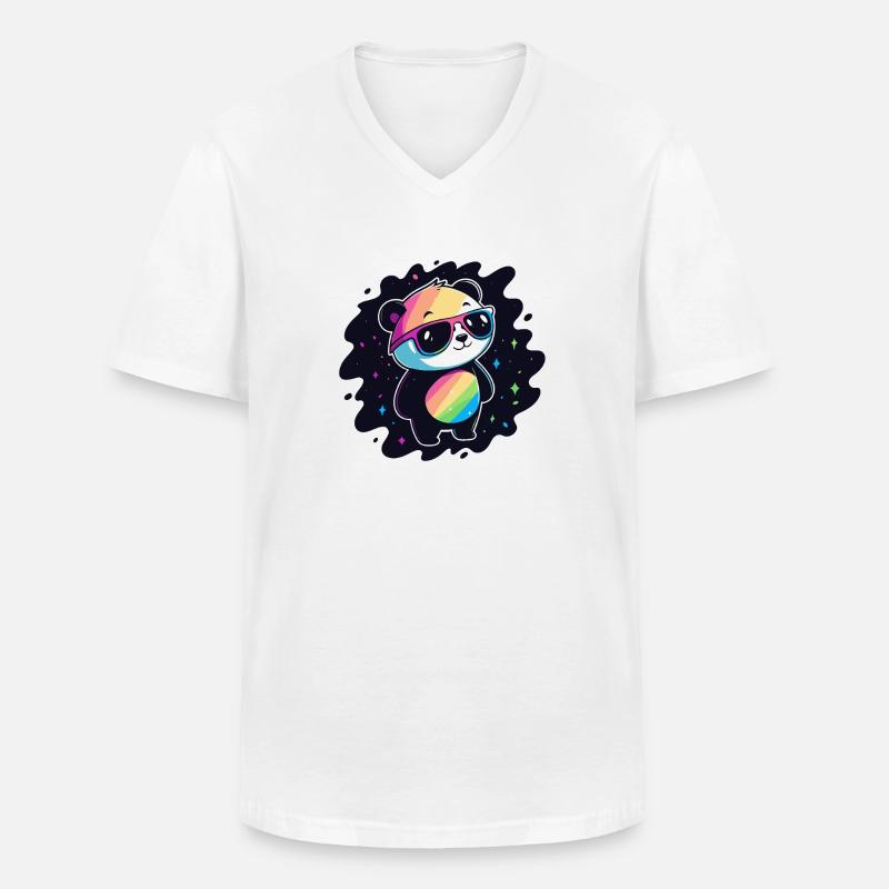 Panda Rainbow Galaxy Cool Glasses - Men's V-Neck T-Shirt - white
