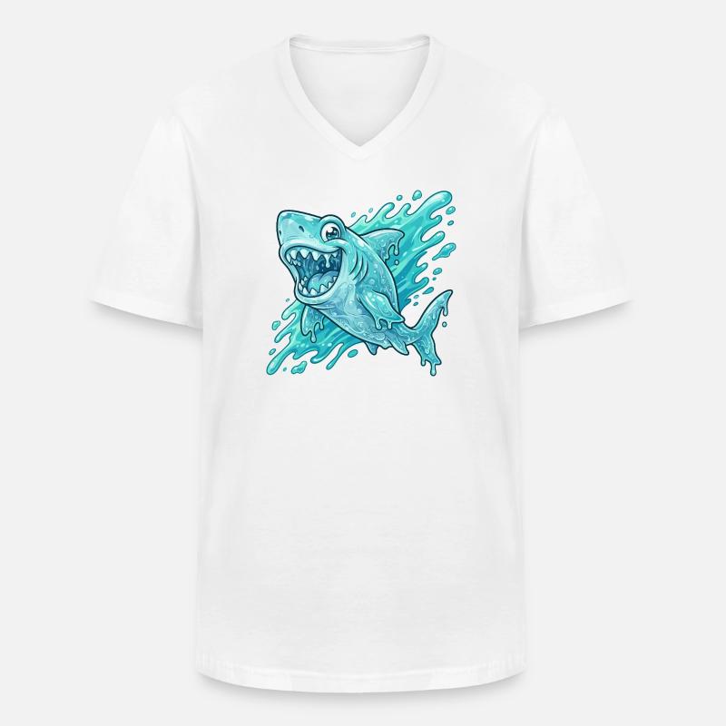 Blauer Hai Splash Abenteuer - Männer-T-Shirt mit V-Ausschnitt - Weiß