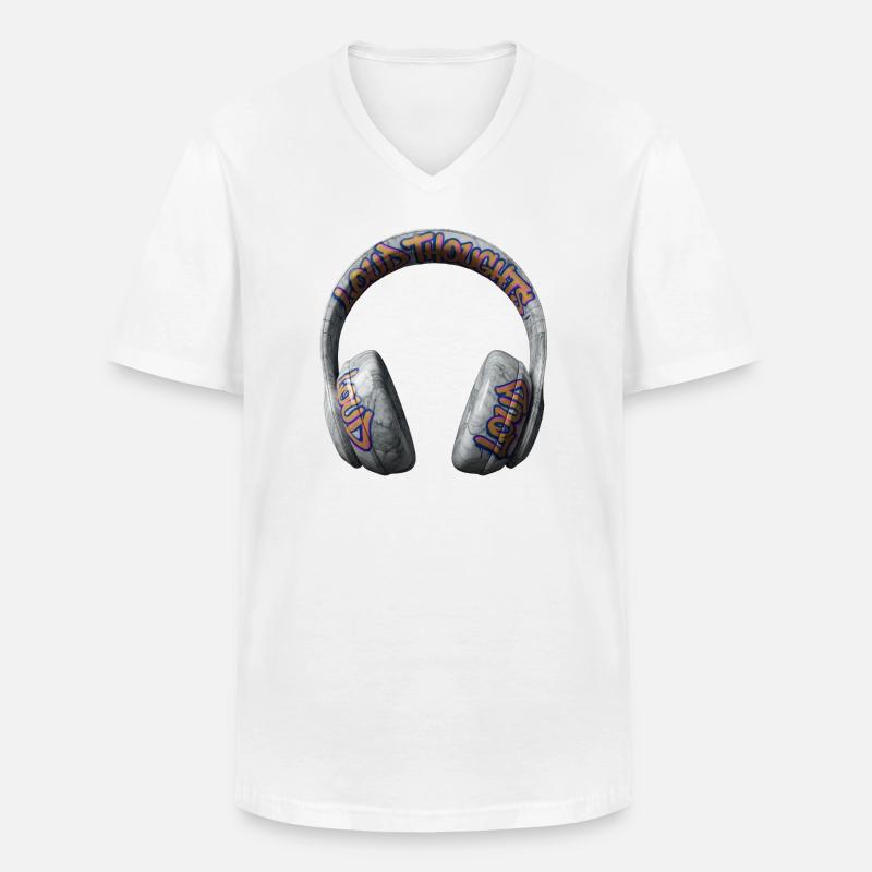 Loud Thoughts Graffiti Kopfhörer - Männer-T-Shirt mit V-Ausschnitt - Weiß