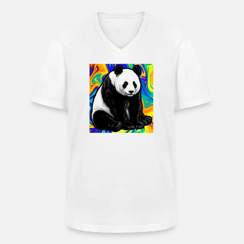 Panda - Männer-T-Shirt mit V-Ausschnitt - Weiß