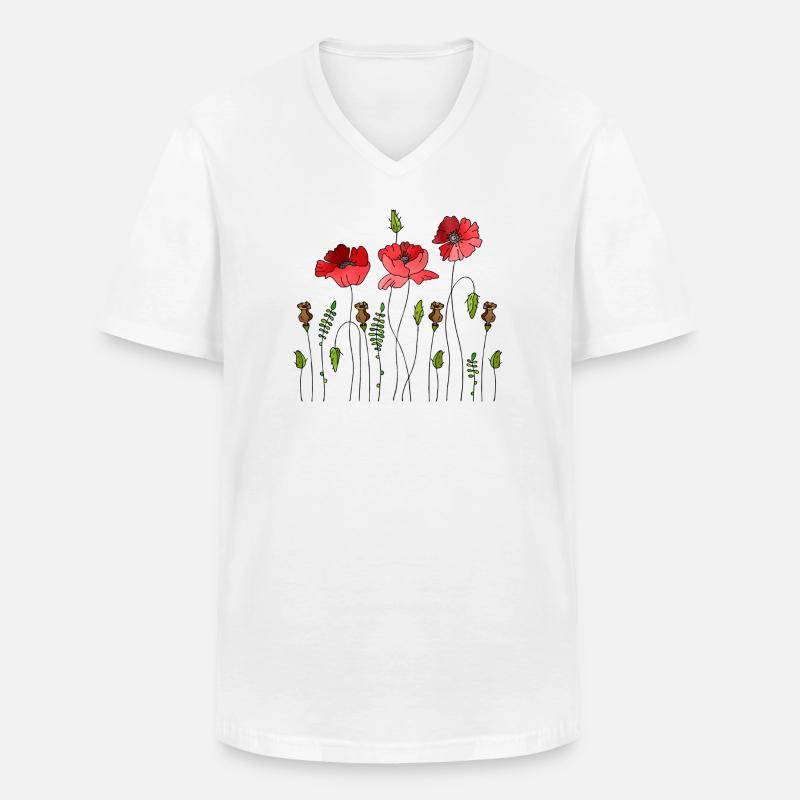 blomster - Klassisk T-skjorte med V-hals for menn - hvit