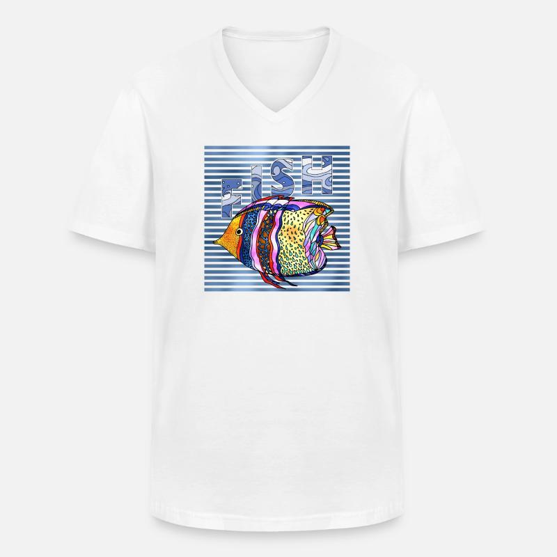 pesce - Maglietta da uomo classica con scollo a V - bianco