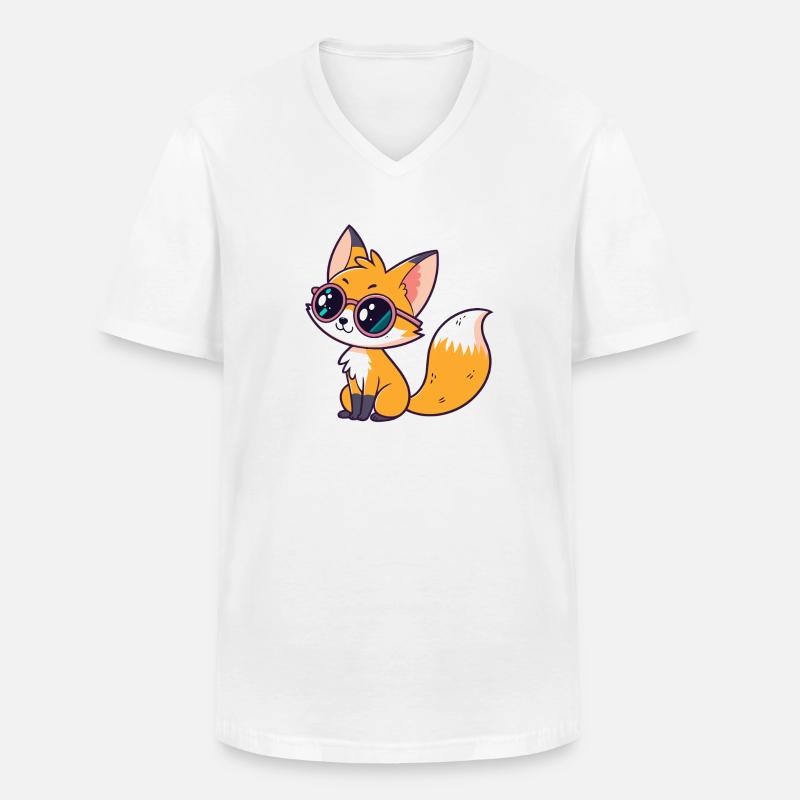 Fox Cub Glam Coole Brille - Männer-T-Shirt mit V-Ausschnitt - Weiß