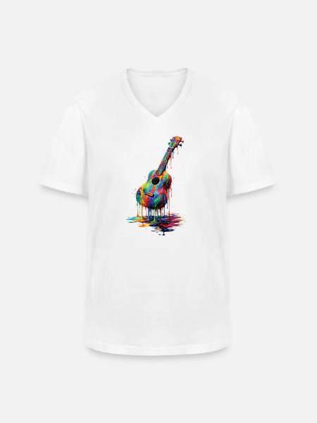 Ukulele med dryppende maling - Klassisk herre T-shirt med V-udskæring - hvid