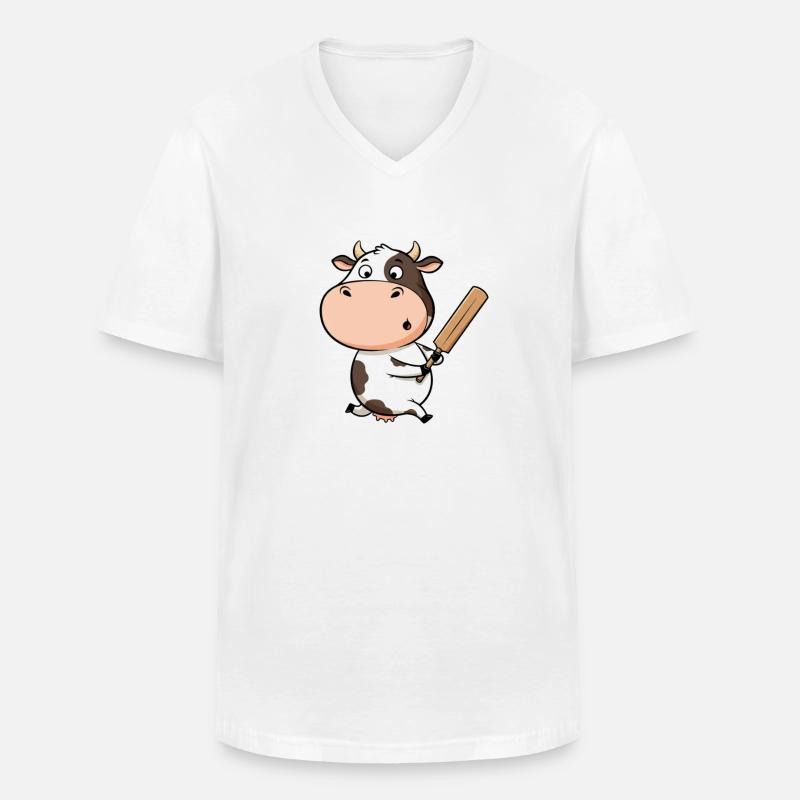 Rolig ko på cricket för barnfans - T-shirt med V-ringning herr - vit