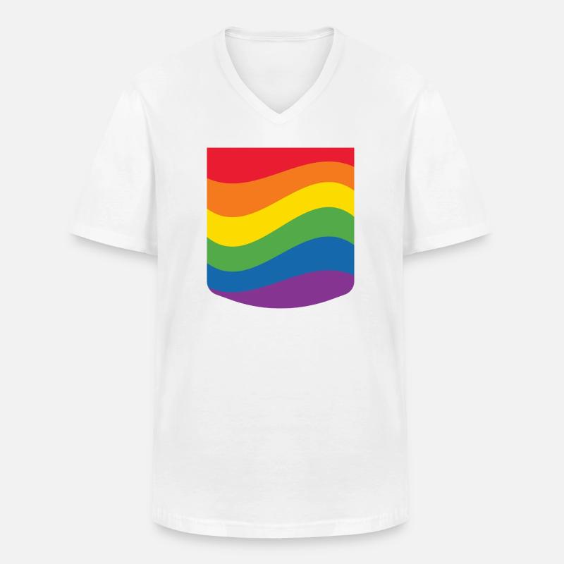 Rainbow Wave Pride Flag Minimal Design - Men's V-Neck T-Shirt - white