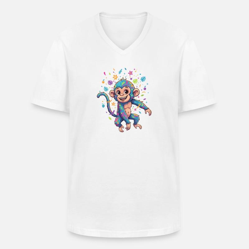 Bunter Farbaffe Spritzbild - Männer-T-Shirt mit V-Ausschnitt - Weiß