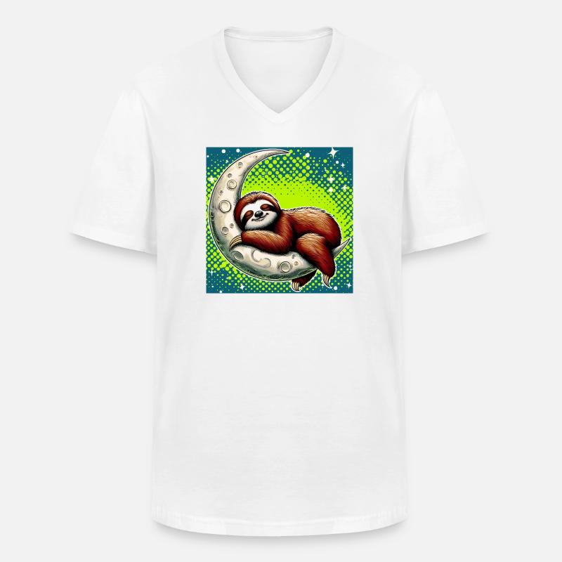 Faultier schläft auf dem Mond - Männer-T-Shirt mit V-Ausschnitt - Weiß