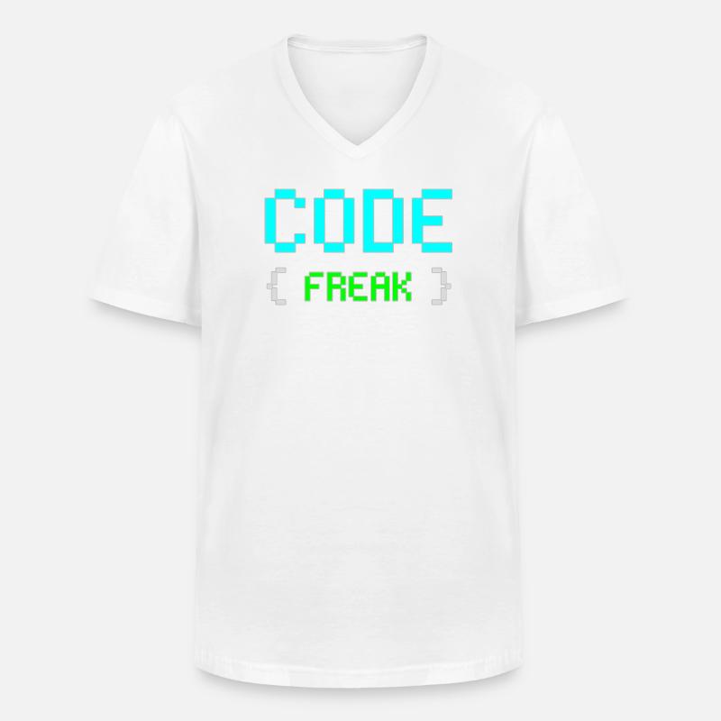 Pixel Code Freak Neon Tee - Männer-T-Shirt mit V-Ausschnitt - Weiß
