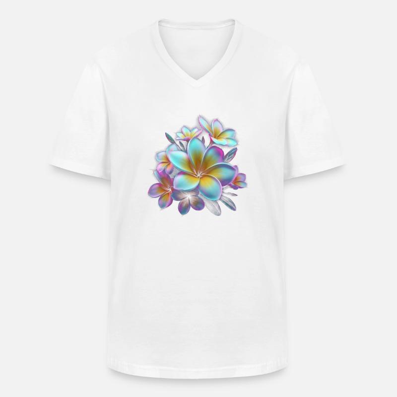 Regenbogen Plumeria Farbexplosion - Männer-T-Shirt mit V-Ausschnitt - Weiß