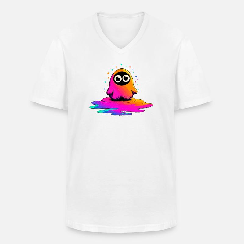 Neon Figur auf Farbklecks - Männer-T-Shirt mit V-Ausschnitt - Weiß