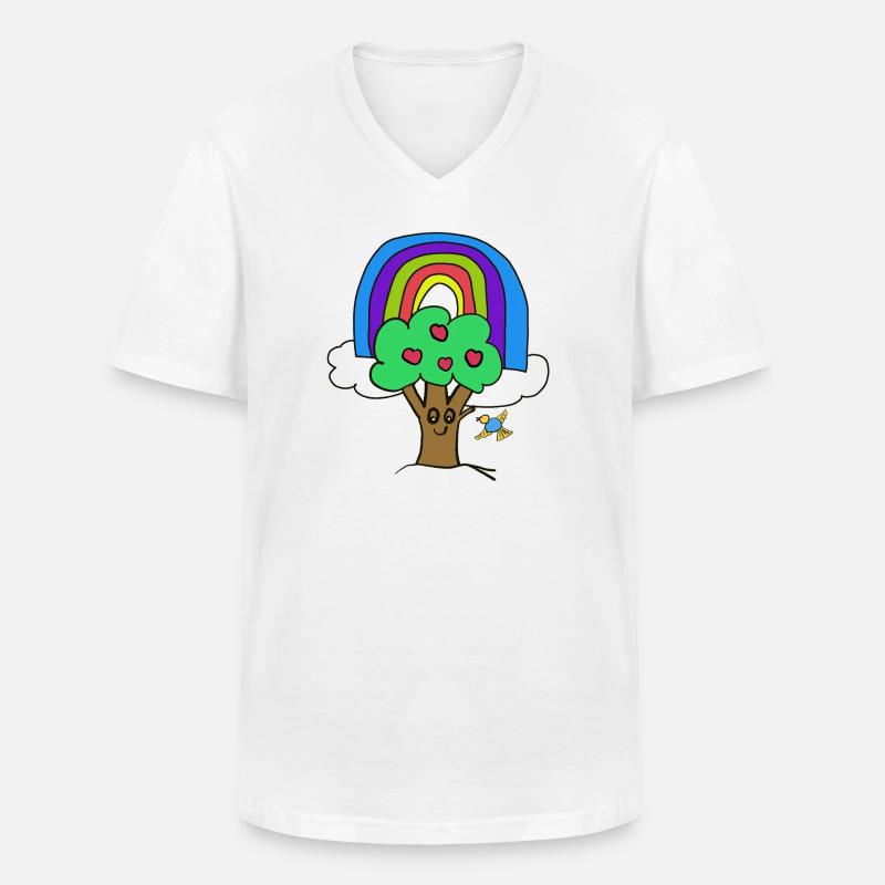 Baum Regenbogen Kind Vogel Märchen - Männer-T-Shirt mit V-Ausschnitt - Weiß