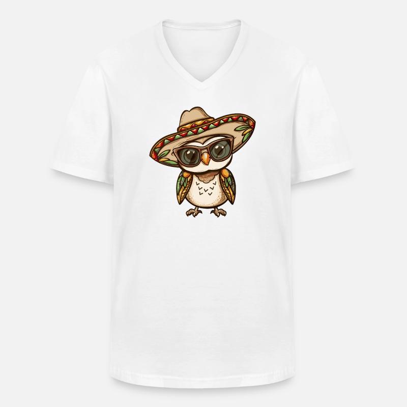 Eule Comic Lustig Sombrero - Männer-T-Shirt mit V-Ausschnitt - Weiß
