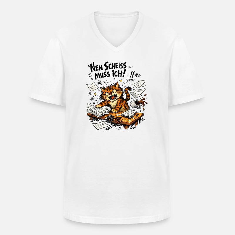 Nen Scheiss Muss Ich Katze - Männer-T-Shirt mit V-Ausschnitt - Weiß