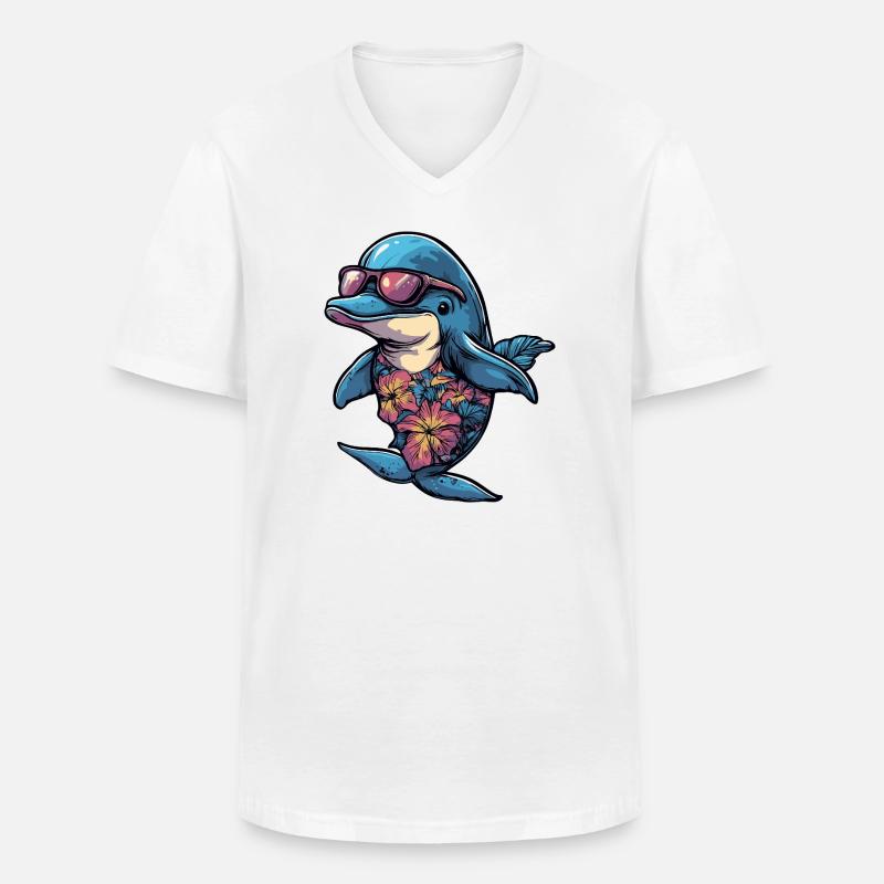Delfin Comic Urlaub - Männer-T-Shirt mit V-Ausschnitt - Weiß