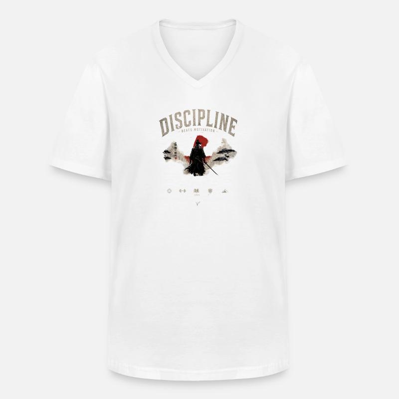 Disziplin Samurai Motivationen - Männer-T-Shirt mit V-Ausschnitt - Weiß