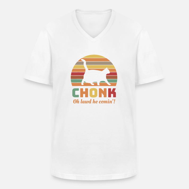 Chonk Cat Retro Sonnenuntergangs-Tee - Männer-T-Shirt mit V-Ausschnitt - Weiß