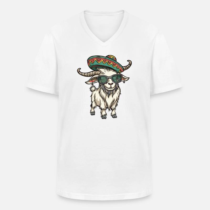 Bergziege Comic Lustig Sombrero - Männer-T-Shirt mit V-Ausschnitt - Weiß