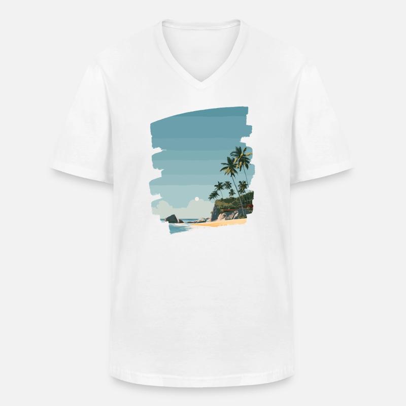 Sonnenuntergangsstrand mit Palmen - Männer-T-Shirt mit V-Ausschnitt - Weiß