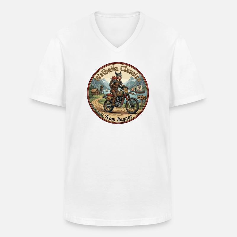 Walhalla Classics - Team Ragnar - Männer-T-Shirt mit V-Ausschnitt - Weiß