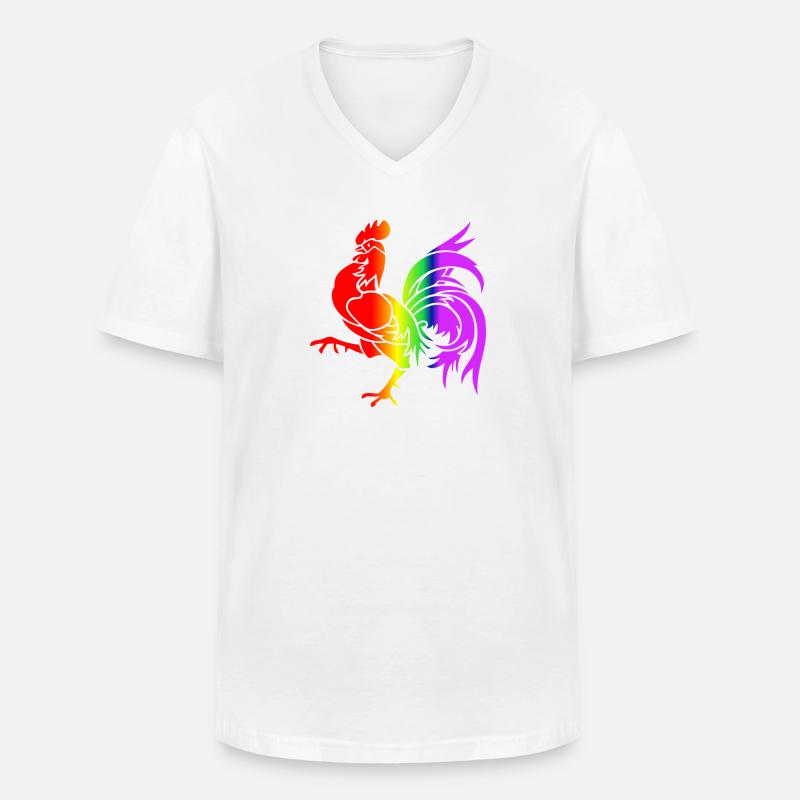 Bunter Regenbogenhahn - Männer-T-Shirt mit V-Ausschnitt - Weiß