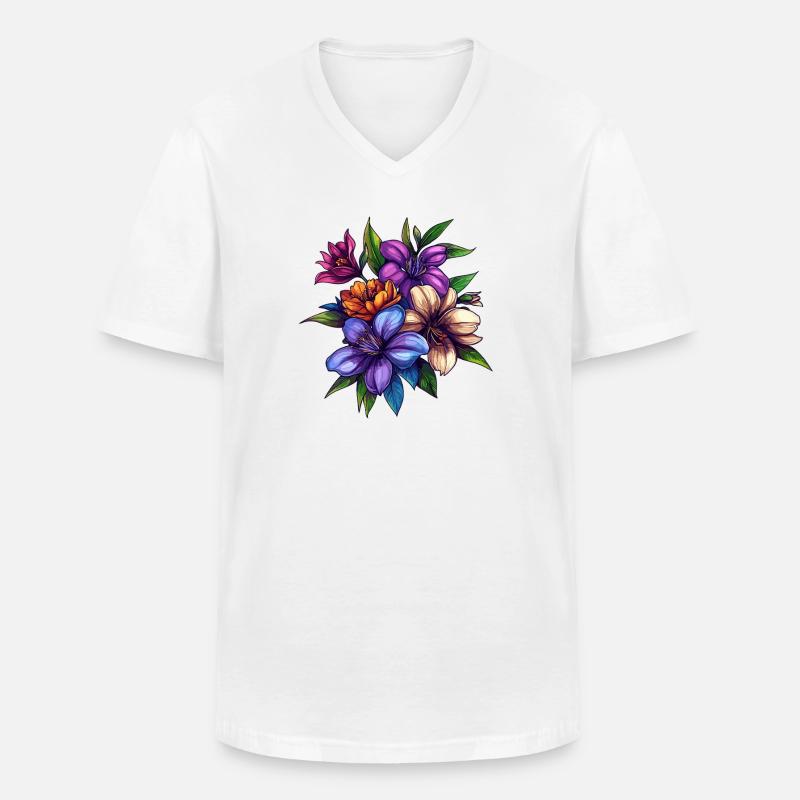 Tropisches Blütenbouquet – Farbexplosion - Männer-T-Shirt mit V-Ausschnitt - Weiß