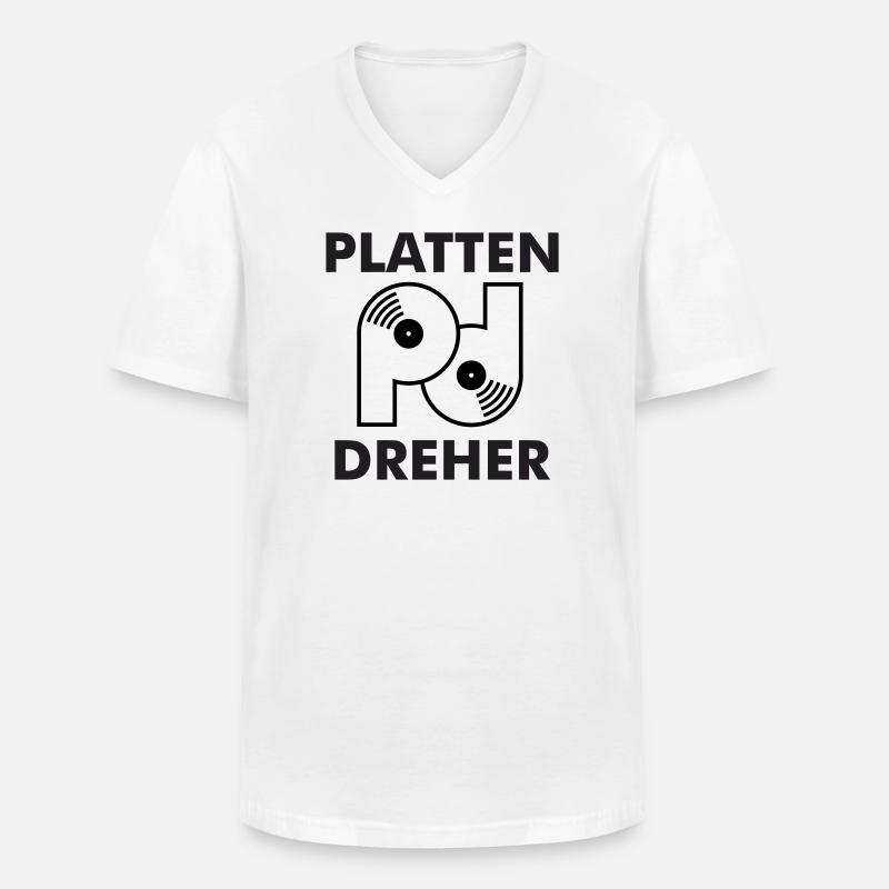 Plattendreher Logo mit Schriftzug - Männer-T-Shirt mit V-Ausschnitt - Weiß