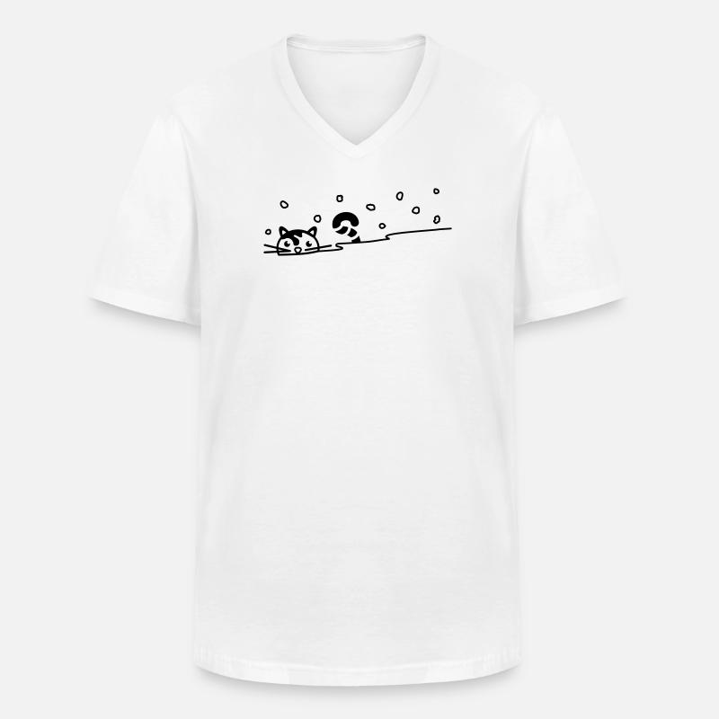 Niedliche Katze im Schnee - Männer-T-Shirt mit V-Ausschnitt - Weiß