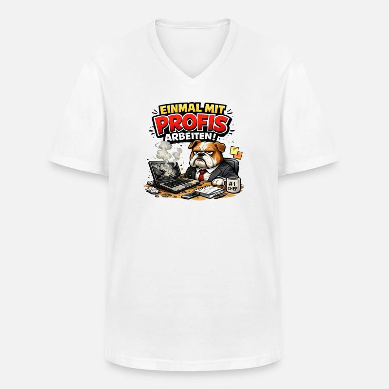 Einmal mit Profis arbeiten - Männer-T-Shirt mit V-Ausschnitt - Weiß