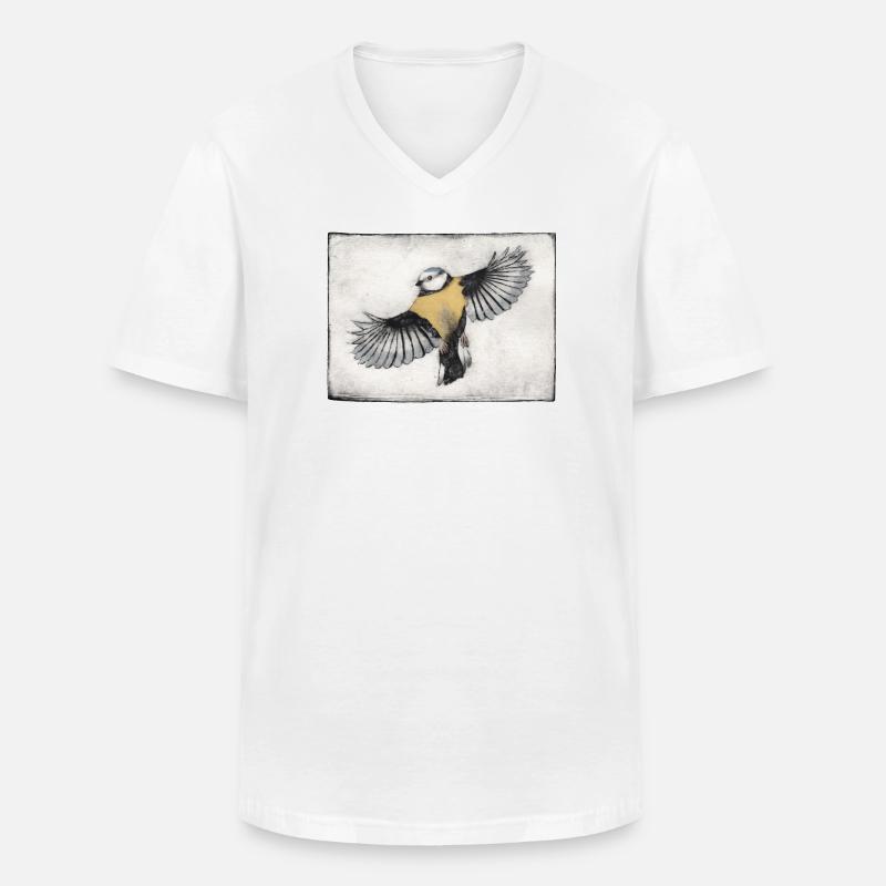 Vogel im Flug - handgeschnitzte Druckvorlage - Männer-T-Shirt mit V-Ausschnitt - Weiß