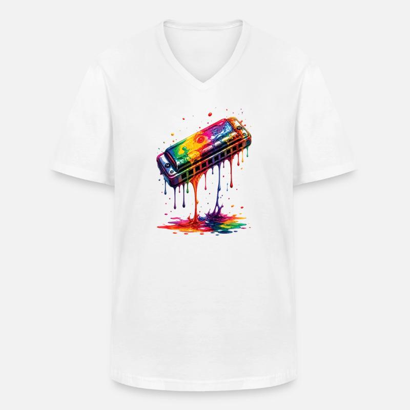 Mundharmonika mit tropfender Farbe - Männer-T-Shirt mit V-Ausschnitt - Weiß