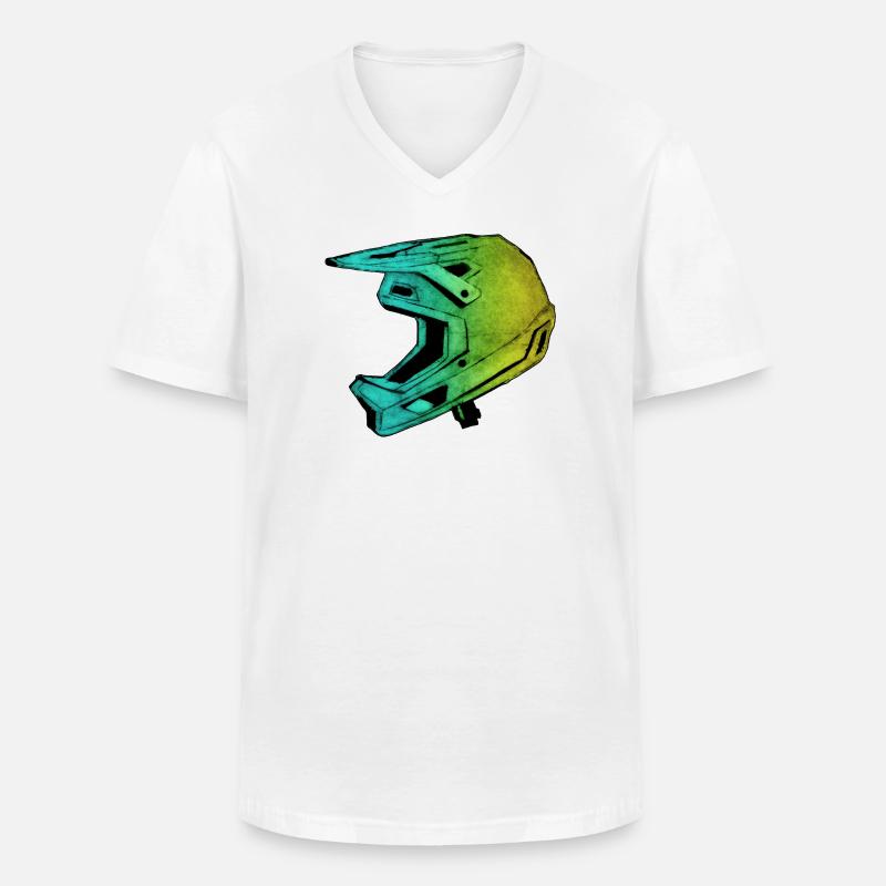 MTB FullFace Helm - handgeschnitzte Druckvorlage - Männer-T-Shirt mit V-Ausschnitt - Weiß