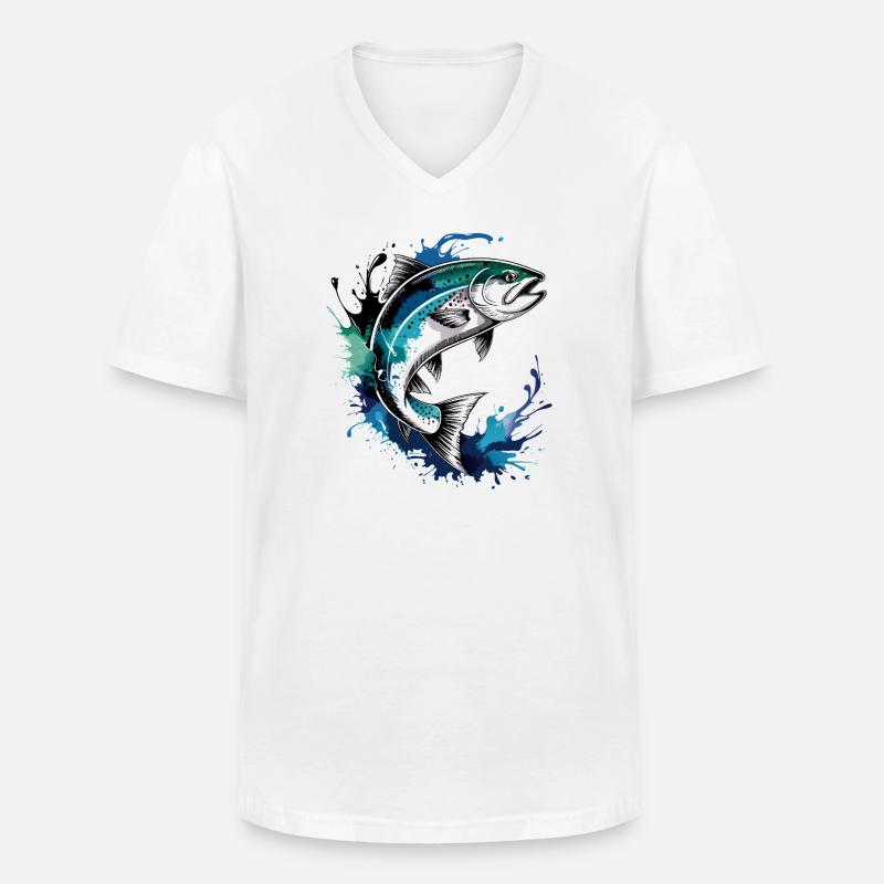 Lachs Sprung - Männer-T-Shirt mit V-Ausschnitt - Weiß
