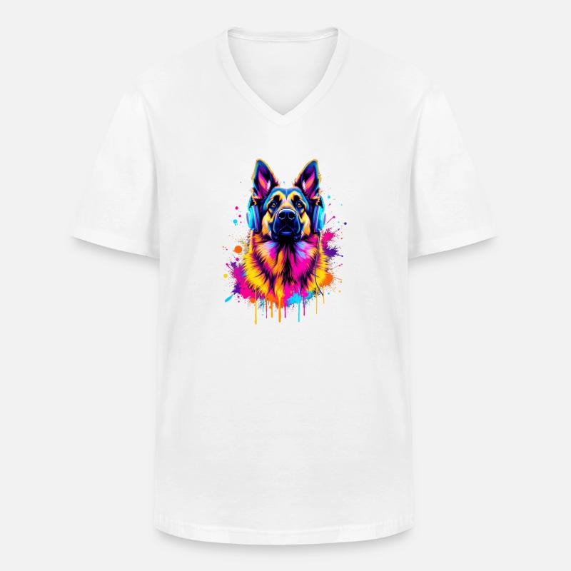Deutscher Schäferhund - Männer-T-Shirt mit V-Ausschnitt - Weiß