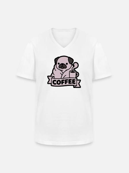 Mops Kaffee Morgenmuffel Banner - Männer-T-Shirt mit V-Ausschnitt - Weiß