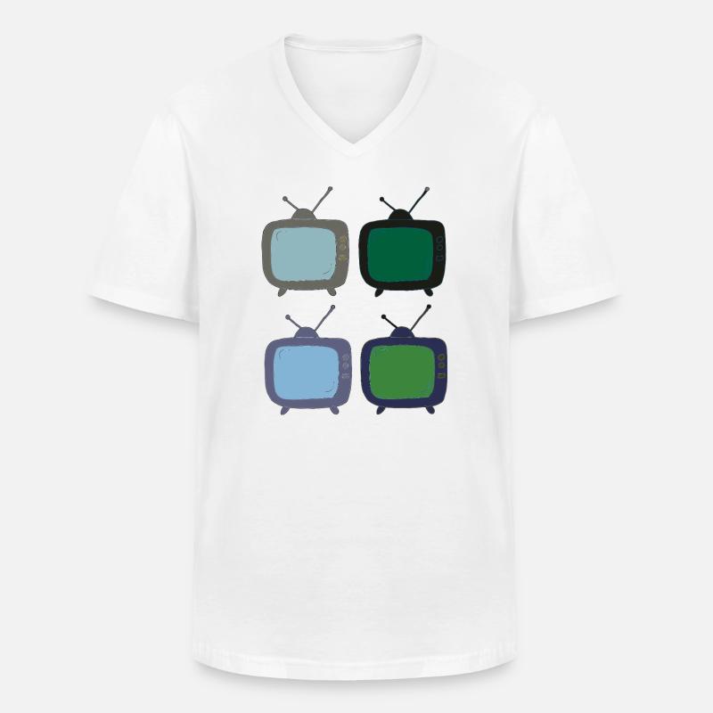 fernseher_4fach_bunt - Männer-T-Shirt mit V-Ausschnitt - Weiß