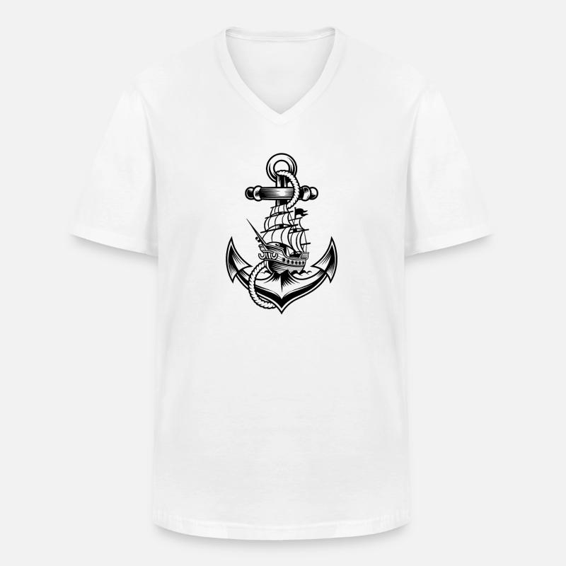 Maritimes Anker Motiv Mit Historischem - Männer-T-Shirt mit V-Ausschnitt - Weiß