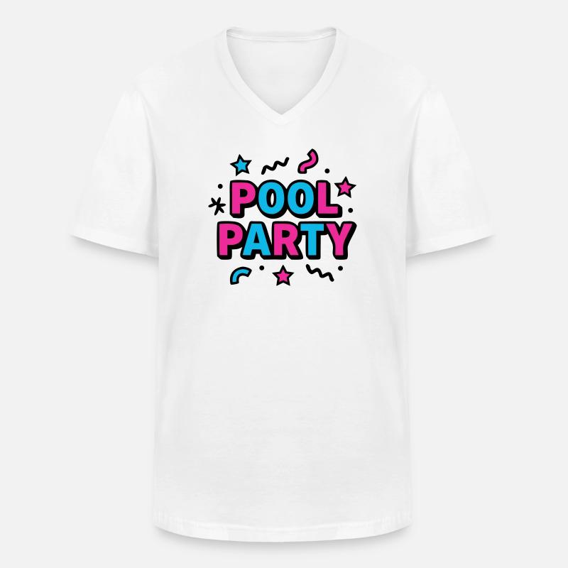 Pool Party 90er Schriftzug - Männer-T-Shirt mit V-Ausschnitt - Weiß