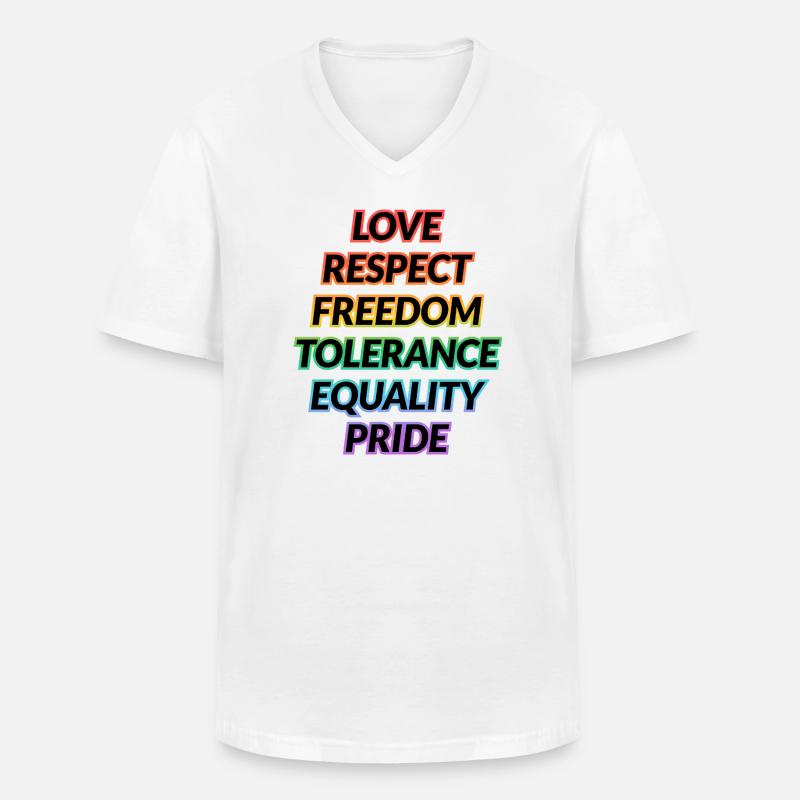 Pride Rainbow Values Tee - Männer-T-Shirt mit V-Ausschnitt - Weiß
